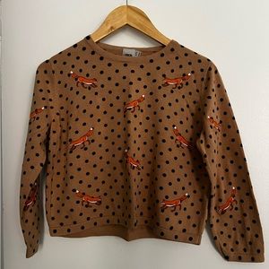 ASOS cropped embroidered sweater foxes polka dots size 12